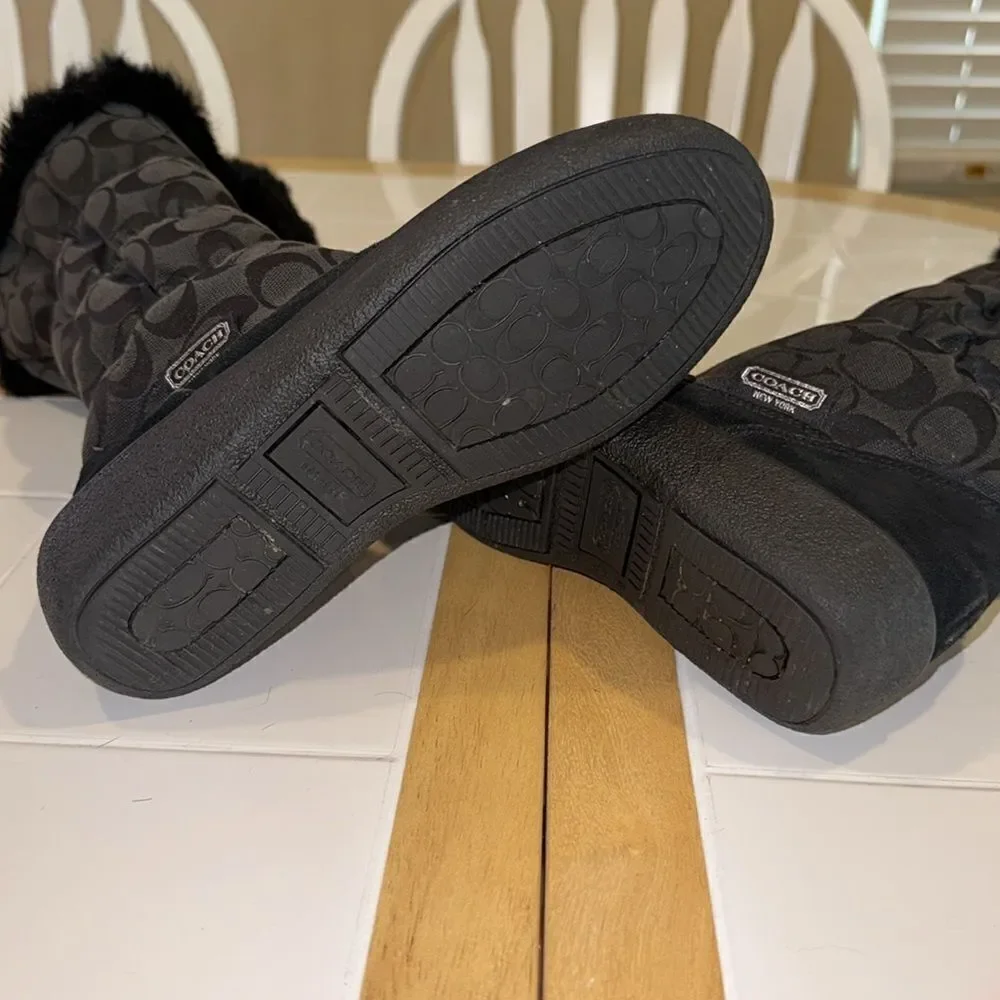 Coach Theona Jacquard Rabbit Fur Trim Zip Up Boots Size 5 1/2 B